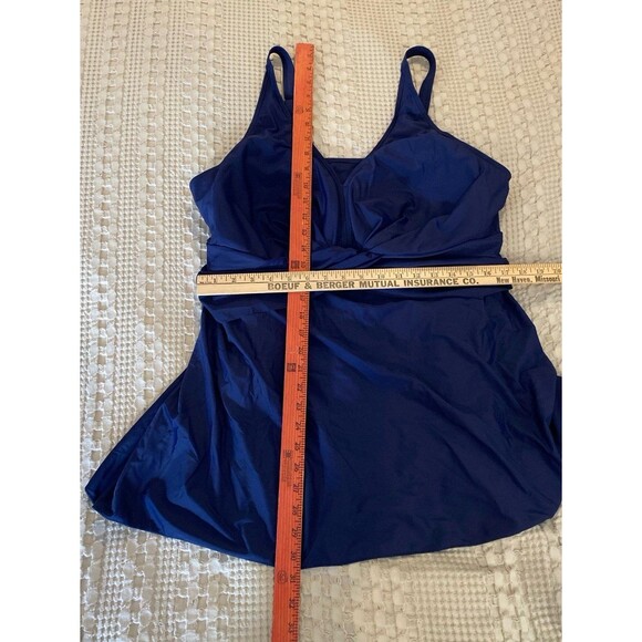 Perona One Piece Swimsuit Modest Plus Size 2X Navy Blue Flattering Long Skirt - Picture 8 of 11